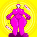  2020 big_breasts big_hands blush breasts bright_colors curvy_figure digital_media_(artwork) exclamation_point fall_guy fall_guys female genitals growth hi_res huge_breasts humanoid looking_at_self looking_down looking_down_at_self navel nipples nude onomatopoeia pink_body pussy shaded slightly_chubby solo sound_effects standing surprise text thick_thighs transformation vestalysis video_games voluptuous 