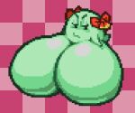 big_breasts boo_(mario) bow_ribbon breasts darksydeup featureless_breasts female frown ghost green_body half-closed_eyes huge_breasts hyper hyper_breasts lady_bow mario_bros narrowed_eyes nintendo not_furry paper_mario solo spirit
