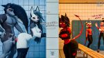 15dty25 16:9 2025 3d_(artwork) anthro balls big_breasts black_hair blender_(artwork) blender_cycles blitzo_(helluva_boss) bodily_fluids breasts butt canid canid_demon canine challenge clothed clothing collar demon demon_humanoid digital_media_(artwork) duo english_text erection female female_penetrated foxibiki fur genital_fluids genitals grey_body group hair hellhound helluva_boss hi_res horn humanoid imp locker_room loona_(helluva_boss) male male/female male_penetrating male_penetrating_female mammal millie_(helluva_boss) moxxie_(helluva_boss) mythological_canine mythological_creature mythology nipples nude penetration penis piercing red_body red_eyes red_sclera red_skin sex smile tail text vaginal vortex_(helluva_boss) white_body white_fur white_hair widescreen