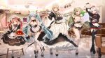  5girls ade_(nikke) animal_ears ankle_bow antenna_hair apron aqua_hair arm_cuffs arm_up ascot black_bow black_bowtie black_dress black_garter_straps black_gloves black_shoes black_thighhighs blonde_hair bow bowtie breast_strap breasts cat_ears chest_strap cleavage cleavage_cutout clothing_cutout cocoa_(nikke) coffee coffee_pot commentary_request company_name crossed_legs cup decantering detached_collar drake_(maid_for_villain)_(nikke) drake_(nikke) dress drinking_glass elbow_gloves food frills fruit garter_straps glasses gloves goddess_of_victory:_nikke green_ascot green_eyes green_hair hair_bow hair_ornament hand_on_own_hip hand_up head_tilt heart_antenna_hair height_difference high_heels highball_glass highres holding holding_cup holding_plate holding_saucer holding_tray huge_breasts indoors juliet_sleeves katase_bono ketchup ketchup_bottle large_breasts leaning_forward leg_up lemon lemon_slice lineup long_dress long_hair long_sleeves looking_at_viewer low_neckline maid maid_apron maid_for_you_(nikke) maid_headdress mole mole_on_breast multiple_girls official_art omelet omurice one_eye_closed open_mouth parted_bangs parted_lips partial_commentary pink_hair plate pouring privaty_(nikke) privaty_(unkind_maid)_(nikke) puffy_sleeves purple_eyes red_eyes red_headdress red_wrist_cuffs saucer shiny_skin shoes short_dress short_hair skirt_hold small_breasts smile socks soda_(nikke) standing standing_on_one_leg swept_bangs teeth thighhighs tray twintails undersized_breast_cup very_long_hair white_apron white_bow white_bowtie white_garter_straps white_gloves white_hair white_socks white_thighhighs wrist_cuffs yellow_eyes 