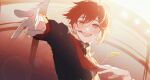  1boy absurdres accookie ahoge bishounen blurry bokeh depth_of_field highres idolish_7 light_rays looking_at_viewer male_focus nanase_riku open_mouth red_eyes red_hair short_hair smile solo upper_body 