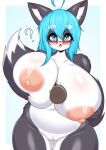 2025 absurd_res anthro anthro_focus big_breasts blush breast_play breasts canid canine canis disembodied_penis domestic_dog female female_focus genitals hanul hi_res huge_breasts male mammal nipples nude penis pussy question_mark sex solo_focus tailzkim titfuck