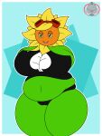 2021 absurd_res artist_logo artist_name belly big_belly big_breasts black_clothing black_eyes black_panties black_shirt black_topwear black_underwear blue_background border breasts camel_toe clothing colored digital_media_(artwork) electronic_arts elemental_creature elemental_humanoid eyelashes eyewear eyewear_on_head female flat_colors flora_fauna flower flower_creature freckled_face freckles goggles goggles_on_head green_body hi_res huge_breasts huge_thighs humanoid leaf leaf_arms logo navel not_furry open_mouth open_smile outline overweight overweight_female overweight_humanoid panties petal_hair petals pink_mouth plant plant_humanoid plants_vs._zombies plants_vs._zombies_heroes popcap_games pseudo_hair red_eyewear red_goggles s0rcius shirt simple_background smile solar_flare_(pvz) solo sunflower_(pvz) text thick_thighs three-quarter_view topwear underwear white_border white_outline yellow_petals yellow_sclera