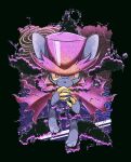  1boy black_background cape claws closed_mouth colored_sclera commentary_request dark_daroach daroach full_body hat highres kirby:_squeak_squad kirby_(series) male_focus mouse_boy purple_cape purple_eyes purple_hat rayman_limbs slit_pupils smile solo tcku4274 top_hat yellow_sclera 