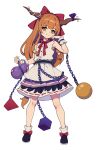 1girl artist_request ball_and_chain_restraint bow brown_horns chain closed_mouth commentary_request cuffs english_commentary full_body gourd hair_bow highres horn_ornament horn_ribbon horns ibuki_suika long_hair looking_at_viewer mixed-language_commentary oni orange_eyes orange_hair psd_available red_bow ribbon second-party_source shoes skirt smile socks solo tachi-e torn_clothes torn_sleeves touhou transparent_background very_long_hair white_socks wrist_cuffs 