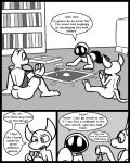 2025 2_horns all_fours amphibian anthro armor board_game book bookshelf bottomless breastplate butt card_game caspar_the_frog claws clothed clothing comic cute_fangs demon eyebrows fangs finger_claws frog furniture gaming greyscale group holding_cards horn humanoid knee_pads leo_the_magician long_sleeves male monochrome mouthless no_pupils nude on_ground open_mouth raised_eyebrow robe shadow_creature shirt short_tail shoulder_pads sitting tail teeth tissue to-be-named-later toe_claws topwear trio ultilix