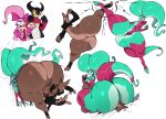 absurd_res accessory alien alien_humanoid armwear big_butt black_eyes blush blush_lines bottom_heavy breasts brown_body butt clothed clothing compound_eyes cyberlord1109 egg elbow_gloves eyelashes facesitting fight fingerless_gloves fingers forehead_gem front_view furgonomics gem gloves green_body handwear happy heart_symbol hi_res holding_egg holding_object huge_butt huge_thighs humanoid hyper hyper_butt hyper_thighs jura_(cyberlord1109) kick legwear leotard medium_breasts not_furry pink_armwear pink_clothing pink_elbow_gloves pink_fingerless_gloves pink_gloves pink_handwear pink_legwear pink_leotard pink_tailband pink_thigh_highs simple_background sitting_on_another slightly_chubby tail tail_accessory tailband tapering_tail thick_tail thick_thighs thigh_highs tight_clothing vijounne_(cyberlord1109) wide_hips