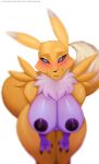  absurd_res anthro bandai_namco big_breasts breasts canid canine colored_sketch digimon digimon_(species) female fox hi_res leaning leaning_forward looking_at_viewer mammal mazapan renamon sketch solo tagme 