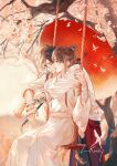  bandaged_arm bandaged_hand bandages bishounen black_hair blinking blurry braid bug butterfly cherry_blossoms chinese_clothes couple depth_of_field hair_bun highres holding holding_umbrella hua_cheng hug juzixiong01891 long_hair long_sleeves looking_at_another male_focus outdoors profile sidelocks single_hair_bun sitting swing tattoo tian_guan_ci_fu umbrella very_long_hair white_butterfly wide_sleeves xie_lian yaoi 