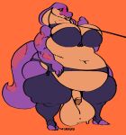  anthro balls belly big_balls big_belly blush bodily_fluids bra clothing collar flaccid garter_belt garter_straps genitals gynomorph huge_balls huge_hips intersex keeshee leash legwear lips obese overweight penis purple_body purple_scales reptile scales scalie snake solo standing stickface sweat sweaty_balls sweaty_genitalia thick_lips thigh_highs underwear 