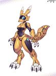 2025 anthro bandai_namco black_arms black_breasts black_claws black_finger_claws blue_eyes breasts claws digimon digimon_(species) digitigrade female finger_claws hi_res lordyanyu machine metallic_body multicolored_ears renamon robot solo tail two_tone_ears white_fingers yellow_arms yellow_body yellow_breasts yellow_ears yellow_hands yellow_tail