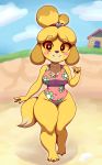  absurd_res animal_crossing anthro breasts brown_eyes canid canine canis cleavage clothed clothing domestic_dog female hi_res isabelle_(animal_crossing) mammal nintendo one-piece_swimsuit shih_tzu simmsyboy solo swimsuit thick_thighs video_games wide_hips 