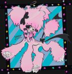 abstract_background blue_eyes canid canine canis domestic_dog fr34kpet fur hair hi_res juneau_(fr34kpet) mammal model_sheet pink_body pink_fur pink_hair poodle scene_kid smile