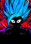  1boy @_@ aura blue_hair dougi dragon_ball dragon_ball_super looking_at_viewer nanika_(nnkgh) red_eyes shaded_face solo son_goku spiked_hair super_saiyan super_saiyan_blue 