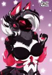 animated anthro big_breasts breast_expansion breasts clothing expansion female fingers fluffy fur fuzzyplace hair hi_res hollenfeuer machine nipples nude protogen solo