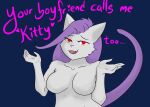 absurd_res anthro bedroom_eyes breasts dialogue felid feline female gesture hi_res mammal naikithecat narrowed_eyes open_mouth raised_tail red_eyes seductive shrug smile smiling_at_viewer smirk smirking_at_viewer solo solo_focus speech_bubble tail teeth