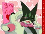 &lt;3 2024 3_fingers 4:3 ambiguous_gender anthro blush blush_lines digital_media_(artwork) english_text fingers fur generation_9_pokemon green_body green_fur hi_res holidays knight-of-syrinx meowscarada nintendo pawpads pink_eyes pink_nose pokemon pokemon_(species) text tongue valentine&#039;s_day valentine&#039;s_day_card