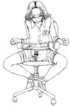  bdsm bondage bottomless bound chair glasses greyscale mayonnaise_(ringo_gakuen) monochrome no_panties object_insertion original pear_of_anguish pubic_hair pussy short_hair solo stomach_bulge sweat tears thighhighs torn_clothes torture torture_instruments 