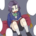  1boy aged_down blue_hair book child cushion green_eyes grey_background james_(pokemon) male_focus nmnm_bbb pokemon pokemon_(anime) pokemon_(classic_anime) sitting team_rocket 