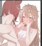 2girls animal_ears arm_around_leg bra brown_eyes brown_hair completely_nude disheveled drowzzi frilled_bra frills hair_between_eyes hakos_baelz hand_on_own_face holding_another&#039;s_wrist hololive hololive_english long_hair messy_hair mouse_ears mouse_girl multicolored_hair multiple_girls nanashi_mumei nude red_hair streaked_hair tears underwear very_long_hair virtual_youtuber yuri 