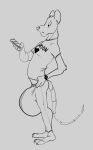  anthro big_bulge bulge cellphone clothed clothing hewge hyper male mammal monochrome phone rat rodent side_view simple_background solo 