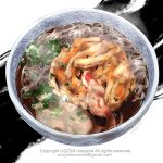 bowl copyright_notice email_address food food_focus highres meat no_humans noodles original soba steam still_life uroyama_(macrophage) 
