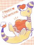  ampharos apron blush brown_eyes clothed_pokemon colored_skin full_body happy_valentine heart holding holding_heart no_humans plaid plaid_apron pokemon pokemon_(creature) pokemon_gsc pokemon_hgss simple_background smile tansho twitter_username valentine whipped_cream yellow_skin 