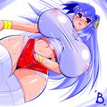  amano_taiki bad_id bad_pixiv_id blue_hair blush breasts covered_nipples curvy hand_in_panties huge_breasts masturbation midriff navel nt-tan os-tan panties see-through shorts skin_tight solo sweat thick_thighs thighhighs thighs underwear wide_hips 