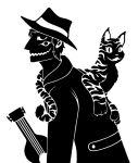 2015 3_claws 3_fingers alto_clef_(scp_foundation) black_and_white carrying cat_tail claws clothing digital_drawing_(artwork) digital_media_(artwork) domestic_cat dr._blaire_roth duo fangs fedora felid feline felis female feral finger_claws fingers fur fur_tuft hair hat headgear headwear hi_res holding_ukulele humanoid jacket larger_humanoid larger_male looking_at_viewer lute male mammal markings monochrome multi_eye musical_instrument on_shoulder open_mouth open_smile paws plucked_string_instrument prick_ears pupils scp_foundation silhouette simple_background size_difference slit_pupils smaller_female smaller_feral smile string_instrument striped_arms striped_body striped_cheeks striped_ears striped_fur striped_markings striped_tail stripes sunnyclockwork tabby_cat tail tail_markings tail_tuft teeth topwear tuft ukulele white_background