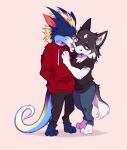 anthro canid canine canis clothed clothing couple_(disambiguation) dragon embrace favonius hi_res holidays hoodie hug invalid_tag kissing licking male male/male mammal rain_dragon soureggnog teryx teryx_commodore tongue tongue_out topwear valentine&#039;s_day wolf