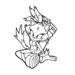  1girl animal_ears blaze_the_cat cat_ears cat_girl cat_tail forehead_jewel fur-trimmed_gloves fur_trim furry furry_female gloves highres lamelev lineart looking_at_viewer monochrome on_floor ponytail serious sonic_(series) sportswear stretching tail 