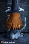 3d_(artwork) absurd_res anthro black_clothing breasts butt castle clothing costume digital_media_(artwork) felid female hair halloween halloween_costume hat headgear headwear hi_res holidays lingerie magic_user mammal momo_(monarquis) monarquis pantherine rear_view red_hair snow_leopard solo witch witch_costume witch_hat