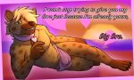 &lt;3 bottomwear bulge clothing collar holidays hyena loincloth male mammal muscular muscular_male solo spotted_hyena trashbadger valentine&#039;s_day valentine&#039;s_day_card