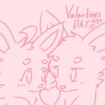 blush canid canine canis chen_mo domestic_dog duo embarrassed fan_character female feral heart_(marking) hi_res holidays looking_at_another looking_at_partner male male/female mammal pinkcandyzhou shy text valentine&#039;s_day yin_lu