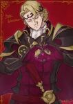  1boy aristocratic_clothes armor black_armor blonde_hair cape circlet closed_eyes closed_mouth commentary_request fire_emblem fire_emblem_fates hands_up happy_valentine heart highres male_focus tiara ultrablueanya xander_(fire_emblem) 