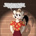 1:1 anthro breasts brick_wall dialogue english_text female hermione hi_res mammal mustelid musteline shadow sherlock_yack solo speech_bubble spimspam22 spotlight stoat text true_musteline wall_(structure) weasel