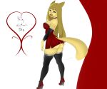 absurd_res anthro at butt clothing doggy_(disambiguation) drees eyebrows female hair hi_res holidays https://www.furaffinity.net/view/55543098/?upload-successful invalid_tag legwear smile solo tail viewerback