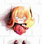  0w0 :3 absurdres black_jacket blonde_hair blush_stickers box chibi closed_mouth gift girls&#039;_frontline hair_between_eyes headgear heart-shaped_box highres holding jacket long_hair looking_at_viewer m4_sopmod_ii_jr sidelocks smile solo solo_focus stuffing_scone valentine 