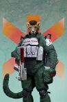 anthro archer arctil-noddedur cheetah clothing cyberpunk_2077 felid feline future hi_res male mammal military military_uniform science_fiction solo trauma_team uniform weapon