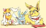 2018 3_fingers 3_toes ashley_(shaymin) bell bell_collar black_nose blue_eyes chatting chest_tuft collar eevee eeveelution eyewear eyewear_on_head fakemon fangs feet feral fingers flower fur generation_1_pokemon generation_4_pokemon goggles goggles_on_head green_eyes group jolteon legendary_pokemon limereptile lying mac_(shrike_alvaron) male neck_tuft nintendo on_front open_mouth pawpads paws pikachu plant pokemon pokemon_(species) scarf shaymin shrike_alvaron simple_background sitting sky_forme_shaymin standing tail tail_tuft teeth toes tongue trio tuft white_body white_fur yellow_background yellow_body yellow_eyes yellow_fur