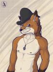  2022 absurd_res anthro black_nose brown_body brown_eyes brown_fur canid canine clothing digital_media_(artwork) eyewear fox fur glasses hat headgear headwear hi_res jewelry male mammal natoli necklace smile solo 