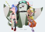  2girls absurdres big_man_(splatoon) big_man_(splatoon_raiders) bike_shorts black_shorts black_thighhighs blonde_hair blue_hair closed_mouth colored_eyelashes colored_tips commentary_request crop_top earrings eyelashes fangs fangs_out fish_hook_earrings fishing_rod frye_(splatoon) frye_(splatoon_raiders) hair_over_one_eye highres inkling jewelry long_hair long_pointy_ears looking_at_viewer multicolored_hair multiple_girls navel octoling official_alternate_costume orange_pupils pointy_ears purple_hair red_eyes red_sandals sandals shiver_(splatoon) shiver_(splatoon_raiders) short_eyebrows shorts simple_background single_earring sitting smile splatoon_(series) splatoon_raiders star-shaped_pupils star_(symbol) symbol-shaped_pupils tcnc_new tentacle_hair thick_eyebrows thighhighs topknot translation_request two-tone_hair white_background yellow_eyes 