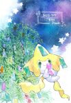  character_name closed_mouth commentary_request dated green_eyes highres holding jirachi looking_up no_humans paper pokemon pokemon_(creature) smile solo star_(symbol) yamanashi_taiki 