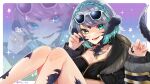 1girl absurdres aqua_eyes aqua_hair au_ra black_jacket blue_hair braid breasts cleavage commission crop_top crown_braid dog_tags dragon_girl dragon_horns dragon_tail final_fantasy final_fantasy_xiv fliz_ts fur-trimmed_jacket fur_trim highres horns jacket jewelry looking_at_viewer multicolored_hair necklace open_mouth scales skeb_commission solo tail two-tone_hair warrior_of_light_(ff14) zoom_layer 