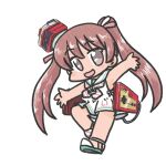  1girl brown_eyes brown_hair dark-skinned_female dark_skin dress famicom famicom_gamepad ferretsan7 full_body game_console hair_ribbon hat kantai_collection libeccio_(kancolle) long_hair mini_hat neckerchief ribbon sailor_collar sailor_dress solo striped_neckerchief twintails white_dress white_sailor_collar 