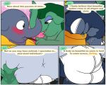 5:4 animal_crossing anthro balls_outline belly belly_expansion belly_grab belt big_belly blush border bulge butt butt_expansion cherry close-up clothing comic detailed_bulge dialogue dizzy_(animal_crossing) duo eating elephant elephantid english_text expansion eye_contact eyelashes eyeliner eyeshadow female food fruit furniture genital_outline green_hair hair hi_res jouigidragon looking_at_another makeup male male/female mammal motion_lines navel nintendo obese obese_anthro obese_female obese_male opal_(animal_crossing) overweight overweight_anthro overweight_female overweight_male plant proboscidean proboscis_(anatomy) romantic romantic_couple smile sofa tearing_clothing text torn_clothing trunk_(anatomy) underwear weight_gain white_border