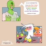 1:1 5_fingers anon arthropod avian beak blush blush_lines buffalo canid changeling claws clothed clothing cold-blooded-twilight collar dialogue diamond_dog_(mlp) english_text fangs female feral fingers friendship_is_magic fur gilda_(mlp) green_body group gryphon hasbro hi_res horn human little_strongheart_(mlp) male mammal my_little_pony mythological_avian mythological_creature mythology open_mouth open_smile pawpads pink_pawpads pupils question_mark slit_pupils smile solo speech_bubble suggestive teeth text