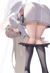  1girl angel_wings black_pantyhose blue_archive brown_hair clothes_pull commentary disgust dress feathered_wings flower from_behind from_below gun hair_between_eyes hair_flower hair_ornament halo handgun highres i_ruru legs long_hair long_sleeves looking_at_viewer nagisa_(blue_archive) pantyhose pantyhose_pull parted_lips simple_background very_long_hair walther walther_ppk weapon white_background white_wings wings yellow_eyes 