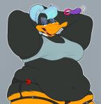 2025 absurd_res anatid anseriform anthro avian bedroom_eyes belly_overhang bird clothed clothing condom_wrapper crossdressing daffy_duck duck emoji eyeliner fat_arms femboy hi_res imminent_oral lingerie looney_tunes makeup male male/male moobs narrowed_eyes obese obese_male overweight overweight_male puhba seductive solo warner_brothers wig