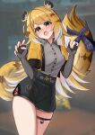  1girl absurdres animal_ear_fluff animal_ears blonde_hair gloves highres jacket ju_fufu long_hair multicolored_hair notporred shirt shorts solo striped_fur striped_hair tail tiger_ears tiger_girl tiger_stripes zenless_zone_zero 
